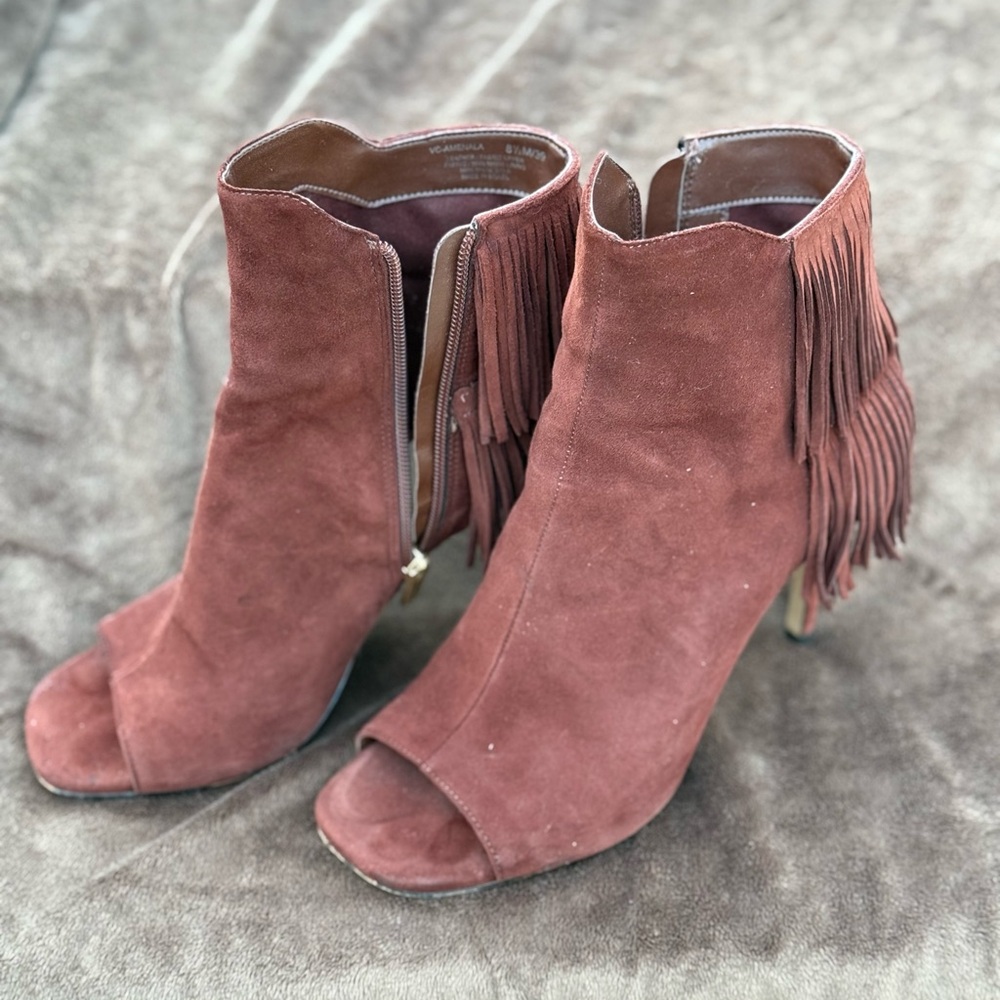 Vince Camuto Brown Fringe Ankle Booties